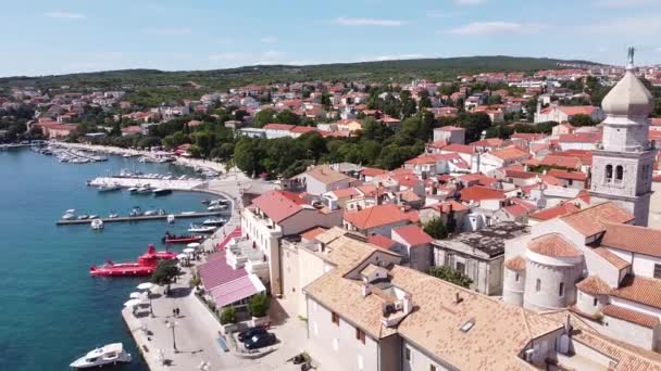 Krk Village Krk Island Croatia Aerial Drone View Church Cathedral — Stockvideo