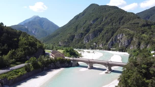 Tagliamento River Bij Tolmezzo Udine Italiaanse Alpen Italië Luchtdrone View — Stockvideo