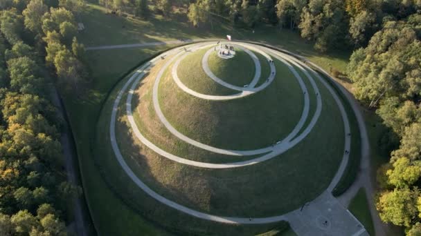 Aerial View Pilsudski Mound Artificial Mound Located Western Part Krakow — Stok video