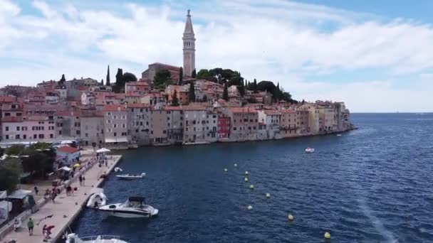 Rovinj Istria Croatia Aerial Drone View Boulevard Boats Colfol Houses — 图库视频影像