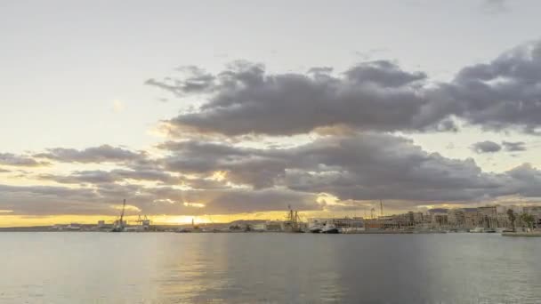 Guindaste Industrial Belo Pôr Sol Porto Alicante Timelapse — Vídeo de Stock