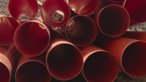 Group Orange Pvc Pipes — Video Stock