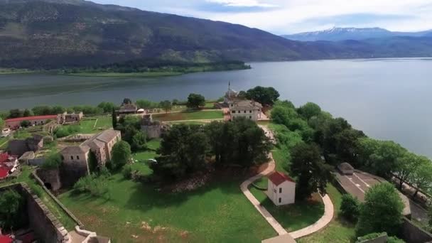 Drone Shot Fort Church Lake Ioannina Greece — Vídeo de stock