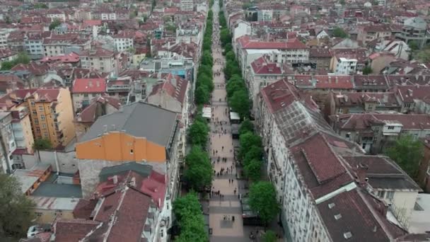 Tilt Drone Shot Vitosha Street Main Walking Street Sofia Bulgaria — Vídeos de Stock
