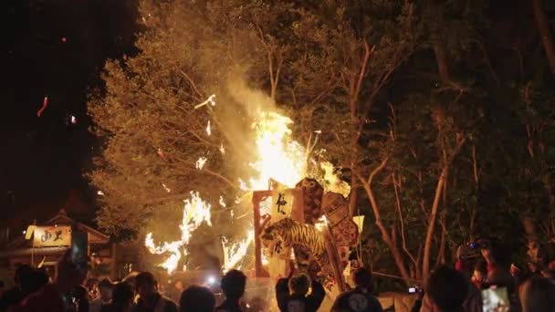 Lançamento Fogos Artifício Burning Sagicho Matsuri Float Festival — Vídeo de Stock