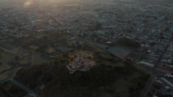Panoramautsikt Över Kommunen Puebla Mexiko Vid Soluppgången Flygdrönare Skott — Stockvideo