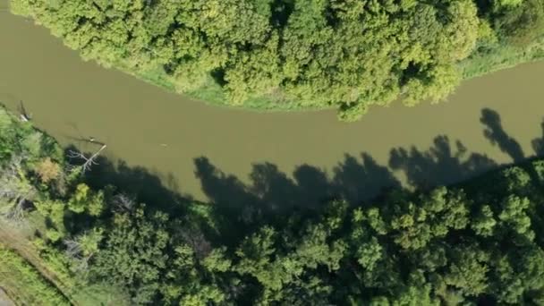 Aerial Top Flying River Bend Muddy Murky Water — Video Stock