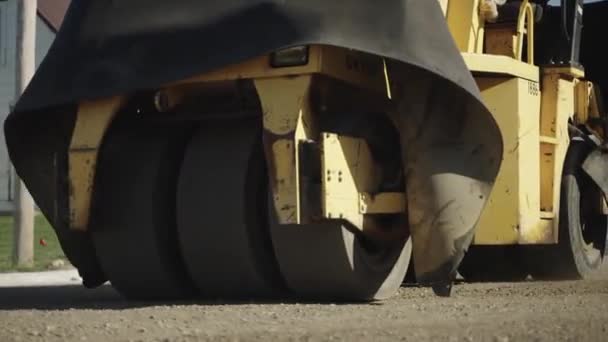 Pneumatic Tyred Roller Wheels Driving Compacting Roadwork Construction — Video