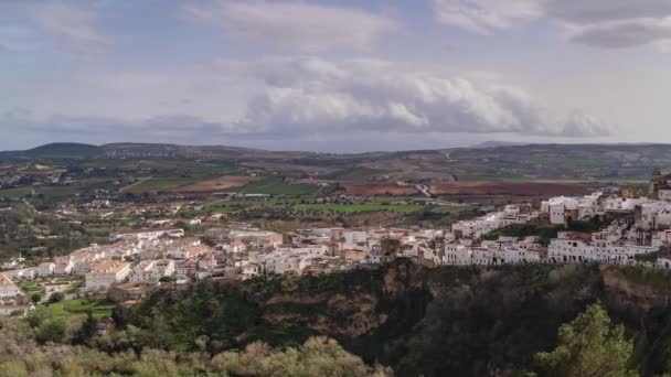 Pan Timelapse Het Spaanse Platteland Typische Witgekalkte Huizen — Stockvideo