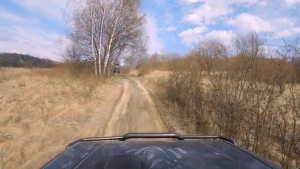 Road 4X4 Pojazdów Jazdy Drogach Żwirowych Pyłu Widok Gopro — Wideo stockowe