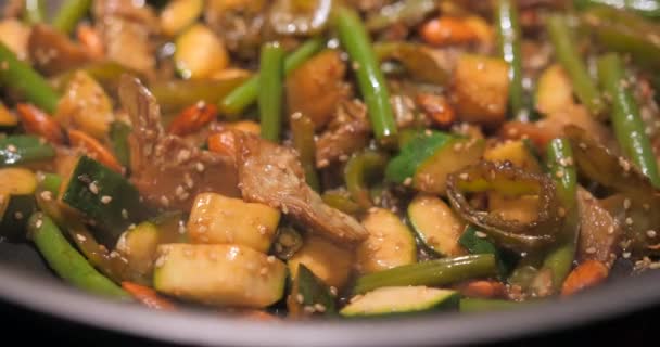 Asian Style Vegetables Cook Wok Simmering Slowly Stove Close — Stock Video