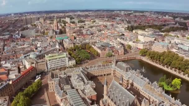 Aerial View Hague City Netherlands Historical Old Town Parliament Tweede — стокове відео