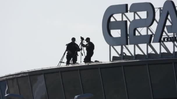 Snipers Telhado Preparando Para Proteger Presidente Dos Eua Chegada Joe — Vídeo de Stock