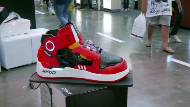 Amd Cpu Computer Case Displayed Form Sports Shoe Case Show — Video Stock