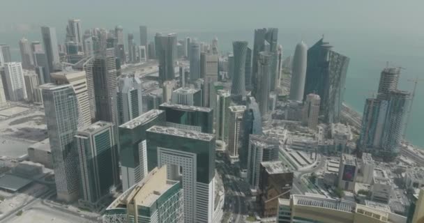 Push Drone Shot Air Towers Dafna Area Doha Qatar — стоковое видео