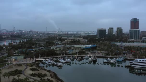 Вид Лонг Бич Калифорния Спокойным Пасмурным Утром Вид Воздуха — стоковое видео
