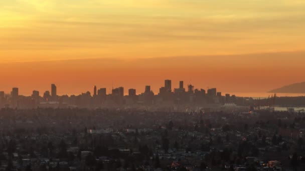 Schöne Skyline Von Vancouver Bei Sonnenuntergang Kanada Weitwinkelblick Aus Der — Stockvideo