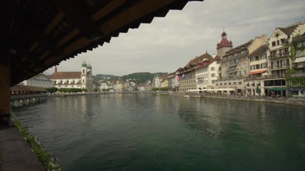 Lucerne Seen Chapel Bridge Switzerland Zoom — Stock video