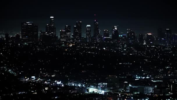 Una Vista Impresionante Del Horizonte Los Ángeles Por Noche Con — Vídeos de Stock