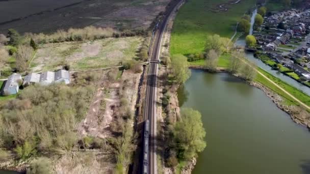 Chasing Train Drone Going Great British Countryside Canterbury Kent — Video Stock