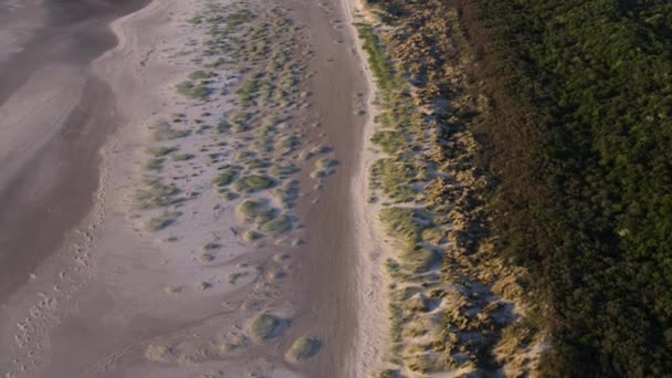 Tide Exposing Seabed Slikken Van Voorne Bay Sunset Glow Aerial — Vídeo de Stock