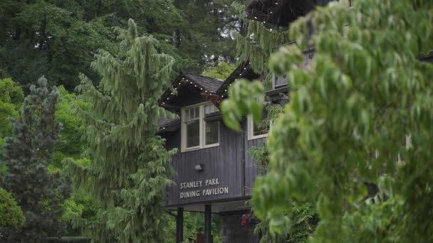 Stanley Park Matsal Paviljong Skogen Vancouver Kanada Avslöja Syn — Stockvideo