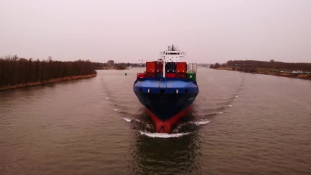 Aerial Flying Forward Bow Jsp Carla Cargo Ship Oude Maas — Stockvideo