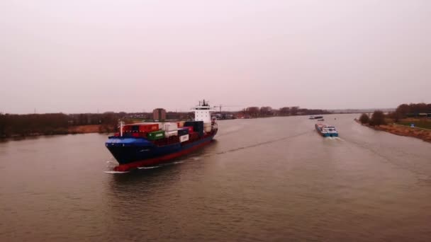 Aerial Drone Shot Jsp Carla Cargo Ship Travelling Oude Maas — Vídeos de Stock