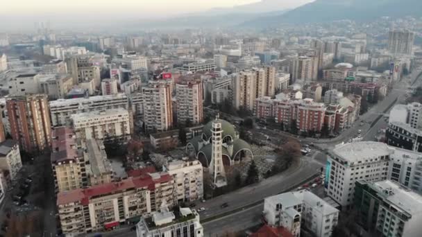 Overlooking Downtown Area Skopje Mountains Church Saint Clement Ohrid Center — Stock Video