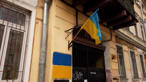 Ukrainian Flag One Odesa Streets Days War Russia Ukraine 60Fps — стокове відео