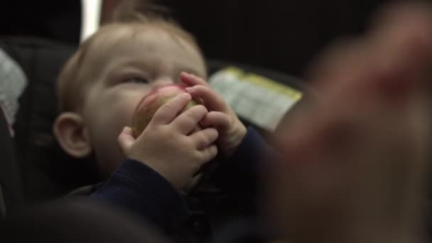 Bebé Niña Comiendo Fresco Delicioso Rojo Manzana Fruta Medio Disparo — Vídeos de Stock