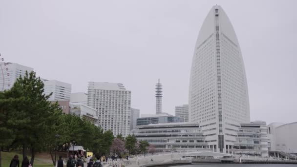 Yokohama Port City Establishing Shot Pan Japan — Wideo stockowe