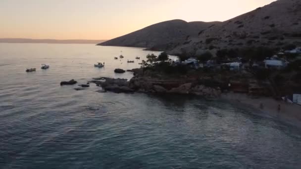 Bela Visão Geral Voo Stara Baska Beach Camp Parque Reboques — Vídeo de Stock