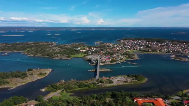 Bridge Locality Donso Island Boats Cruising Blue Sea Aerial — Stock videók