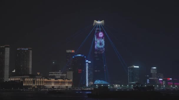Ljusshow Skyskrapor Bund Shanghai Kina — Stockvideo