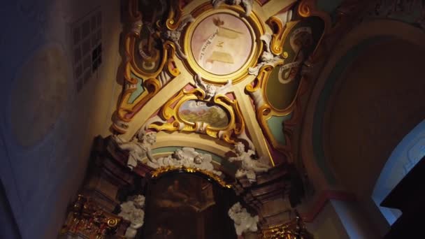 Dekorovaný Interiér Obrazy Sochami Bazilice Minora Navtven Panny Marie Svat — Stock video