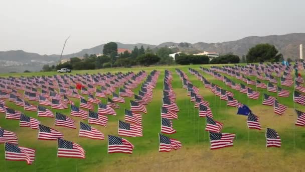 Waves Flags Display Honoring Lives Lost Terrorist Attacks September 2001 — Stockvideo