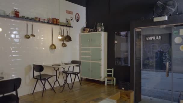 Push Out Interior Small Cozy Modern Restaurant Spain — Vídeo de Stock