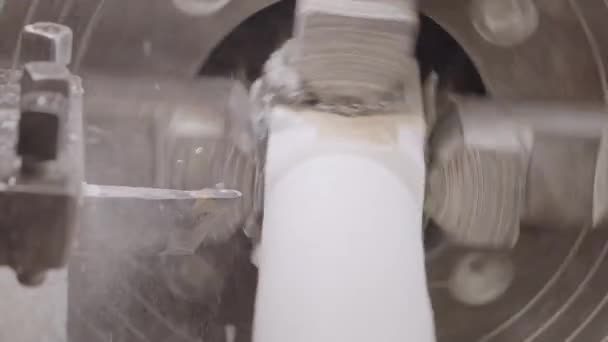 Close Gimbal Shot Machine Grinding Piece Makrana Marble — стоковое видео