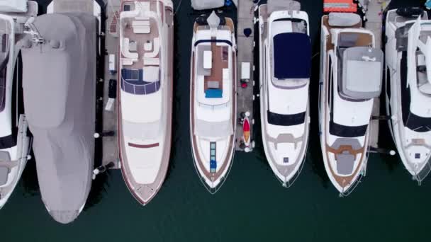 Vue Aérienne Des Yachts Voiliers Luxe Dans Marina — Video