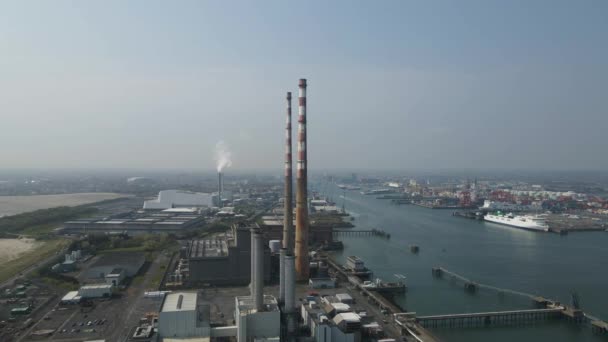 Drone Shot Poolbeg Chimneys Dublin Ireland Sunny Day — Video