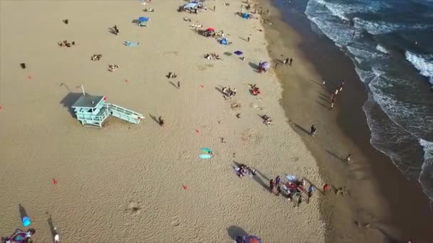 Venedig Strand Kalifornien Drönare Skott Panorering Precis Vid Stranden Front — Stockvideo