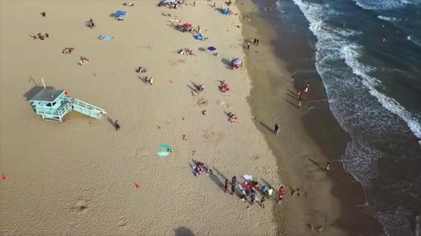 Venice Beach Kalifornien Drone Skott Panorering Vänster Stranden Framför Med — Stockvideo