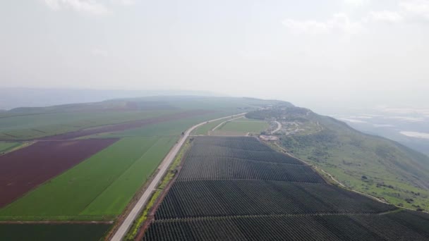 Aerial View Agricultural Fields Israel Golan Heights Mevo Hama Aerial — Vídeo de Stock