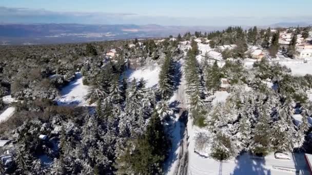 Přehled Přes Zasněžené Silnici Přes Malé Obce Golan Heights Izraeli — Stock video