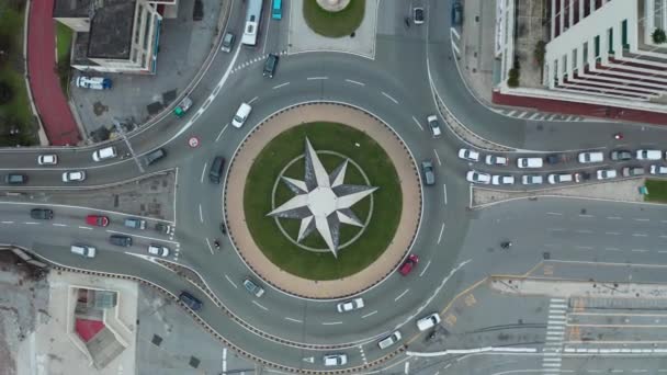 Roundabout City Genoa Italy Drone Rising Showing More Traffic — Vídeo de Stock