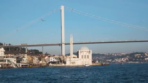 Istanbul Turkey Awesome View Ortakoy Mosque Bosporus Istanbul Turkey Bosphorus — Stockvideo