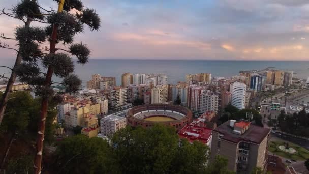 Vista Panorámica Atardecer Sobre Plaza Toros Málaga España — Vídeo de stock