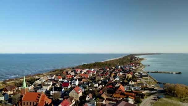 Beautiful Bay Kuznica Poland Aerial Chalet Houses Blue Sea Travel — 비디오