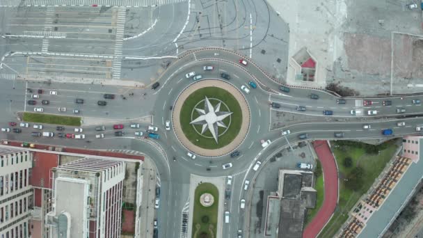 Roundabout City Genoa Italy Drone Pointing Showing More Traffic — Stockvideo